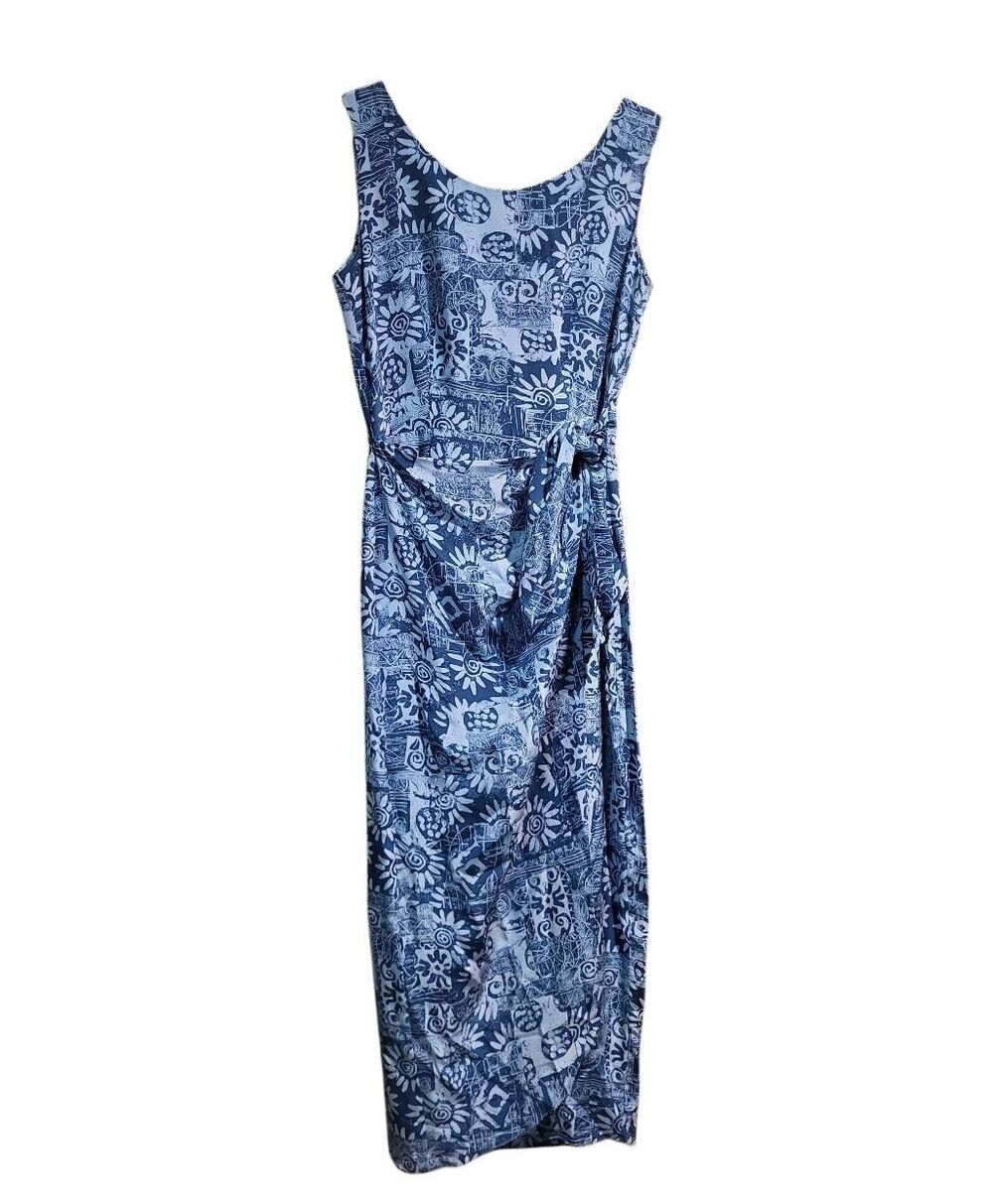 Vintage Spenser Jeremy Dress Women's 4 Blue Silk Sunflower Print Wrap Midi